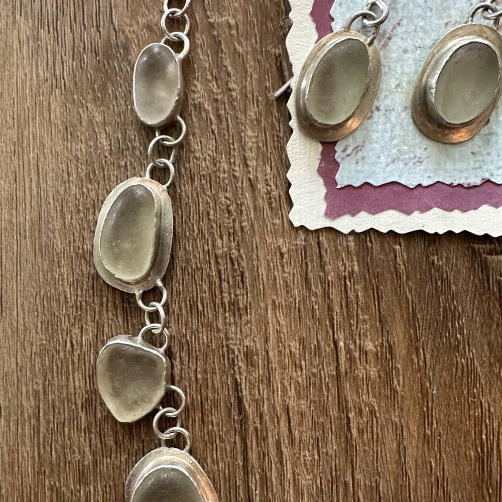 Elegant Sterling Silver Necklace with clear/white Beach Glass and Earring Set - Picture 6 of 7